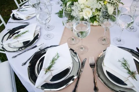 Table for a wedding reception, a decoration concept for weddings or social Stock Photos