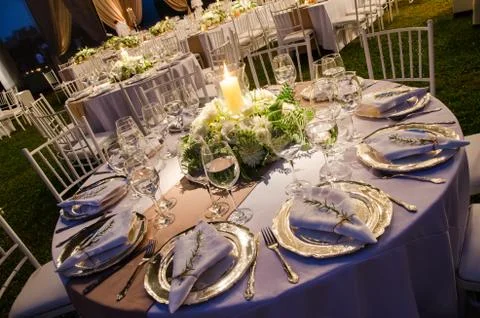 Table for a wedding reception, a decoration concept for weddings or social Stock Photos