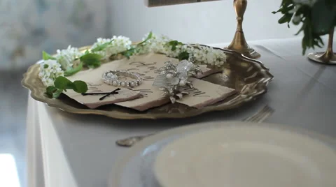 Table For Wedding With a Tray. Stock Footage 65497707