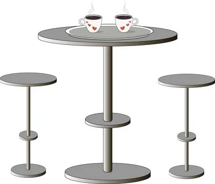 A table on which stands a tray with two cups of coffee and two bar stools Stock Illustration