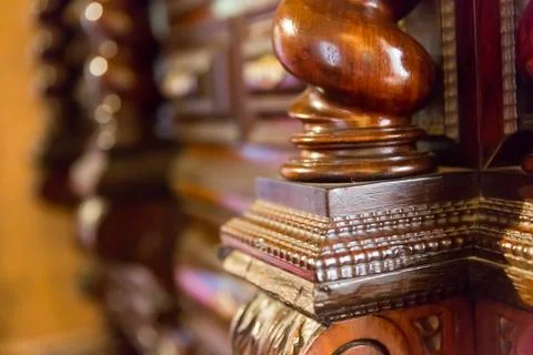 Table with wood engraving Stock Photos