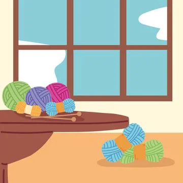 Table with wools needles Stock Illustration