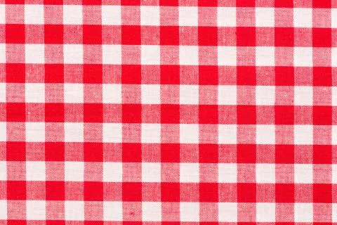Tablecloth background red pattern on macro. Checkered picnic cooking tablecloth. Foto stock