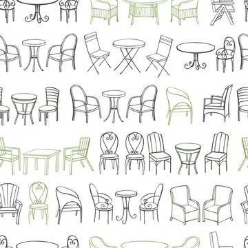 Tables and chairs. Vector seamless pattern. Stock Illustration