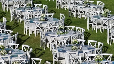 Tables and services prepared for invitations and weddings Video stock 292768466