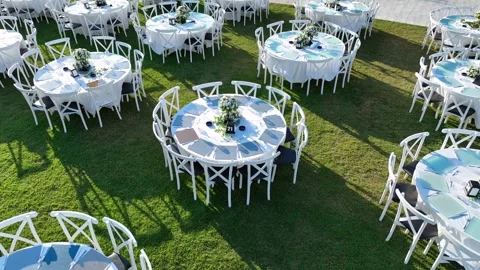 Tables and services prepared for invitations and weddings Video stock 292768737