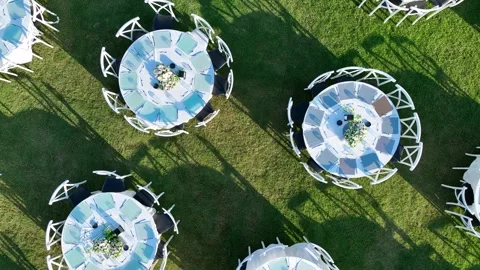 Tables and services prepared for invitations and weddings Video stock 292768899