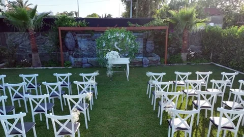 Tables and services prepared for invitations and weddings Video stock 292769279