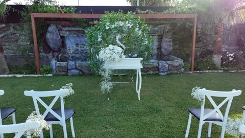 Tables and services prepared for invitations and weddings Stock Footage 292769283