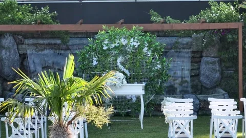 Tables and services prepared for invitations and weddings Video stock 292769367