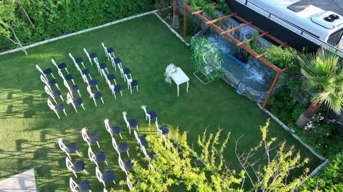 Tables and services prepared for invitations and weddings Video stock 292769413