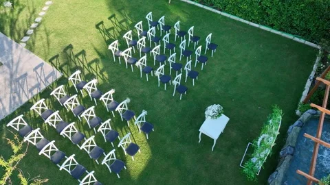 Tables and services prepared for invitations and weddings Video stock 292769448