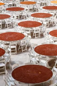 Tables Arranged for Large Event Stock Photos
