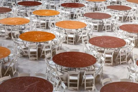 Tables Arranged for Large Event Stock Photos