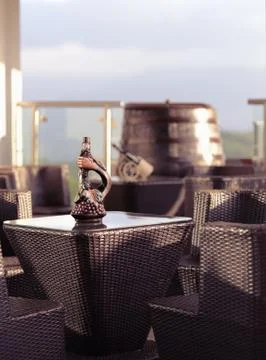 Tables with a bottle of wine Stock Photos
