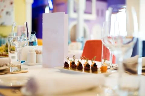 Tables set for an event, catering table set Stock Photos