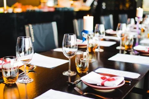 Tables set for an event, catering table set Stock Photos