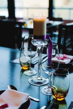 Tables set for an event, catering table set Stock Photos