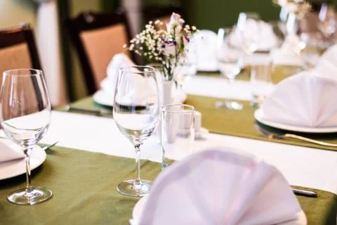 Tables set for an event, catering table set Stock Photos