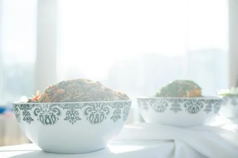 Tables set for an event, catering table set Stock Photos