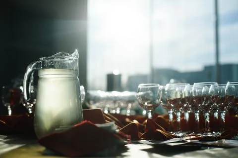 Tables set for an event, catering table set Stock Photos