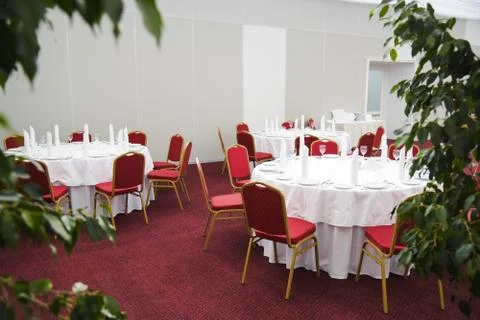 Tables set for an event, catering table set Stock Photos