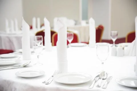 Tables set for an event, catering table set Stock Photos