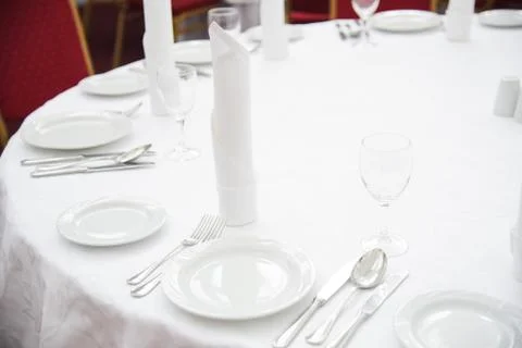 Tables set for an event, catering table set Stock Photos