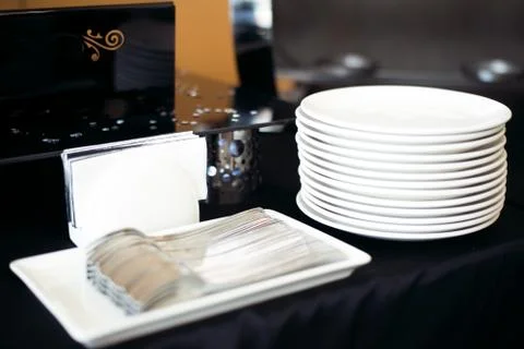 Tables set for an event, catering table set Stock Photos