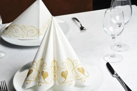 Tables set for  meal Stock Photos