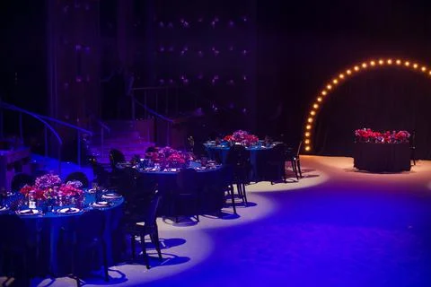 Tables sets for wedding or another catered event dinner Stock Photos