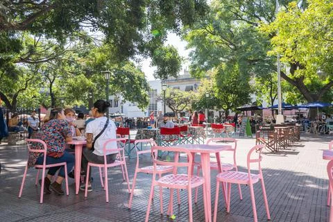 Tables in the square San Telmo Stock Photos