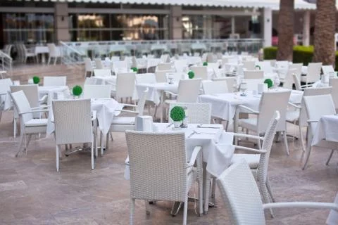Tables in a summer cafe Stock Photos