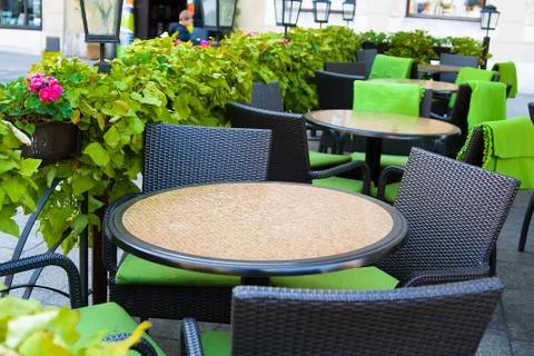 Tables in a summer cafe Stock Photos