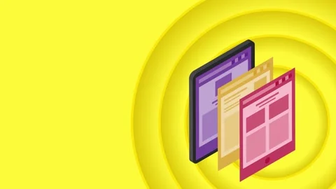 Tablet with 3 screens on a yellow background. Video with seamless looping. Stock Footage 158569872