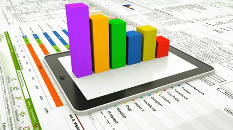 Tablet with 3D Charts. Stock Footage 34224636