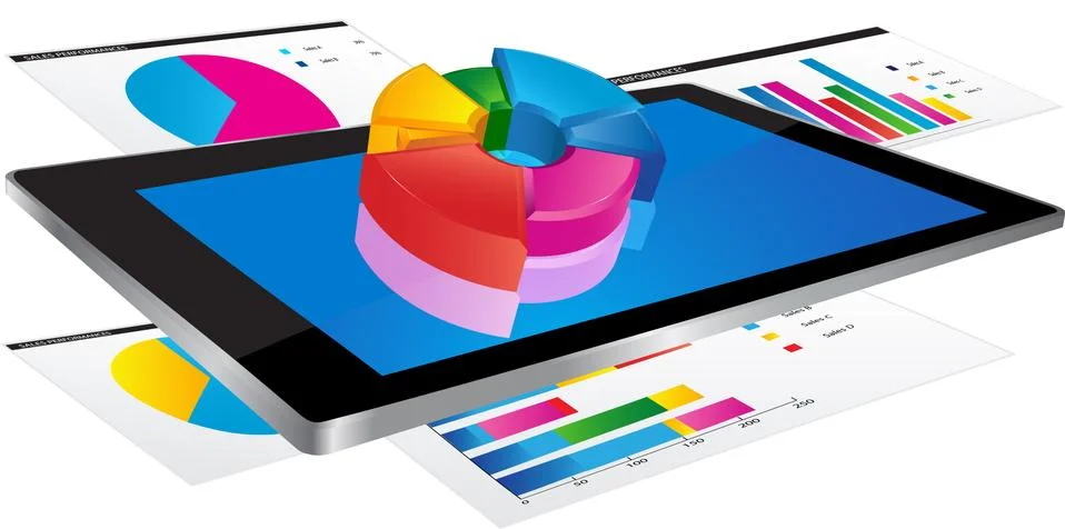 Tablet with 3d graph Stock Illustration
