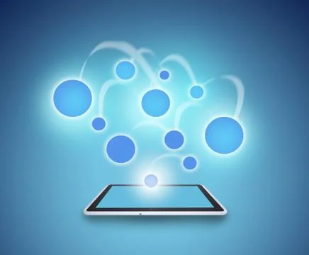 Tablet on abstract blue background Ilustração Stock