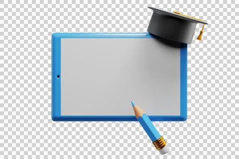 Tablet with academic cap. E-learning concept. Illustrazione stock
