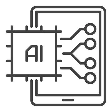 Tablet with AI Chip vector Artificial Intelligence icon or sign in outline .. Stock Illustration