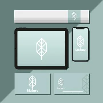 Tablet and bundle of mockup set elements in blue background Illustrazione stock