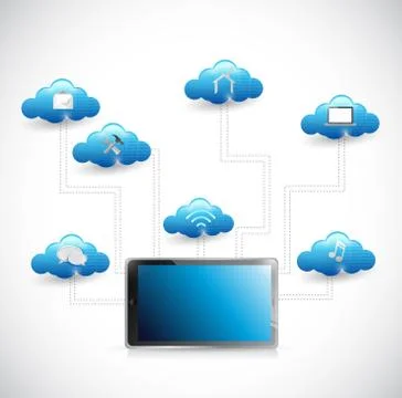 Tablet and cloud tools diagram illustration network design 스톡 일러스트