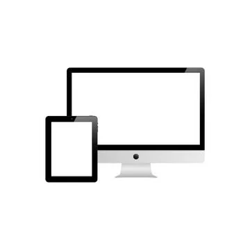 Tablet and desktop computer with white screen on a white background. Stock Illustration