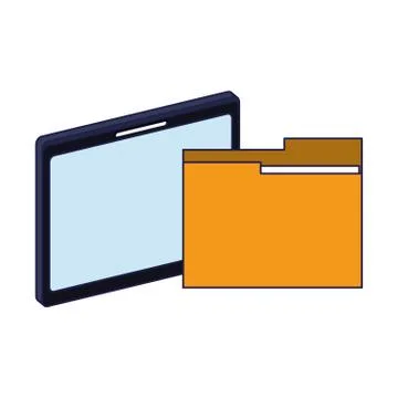 Tablet and folder symbol blue lines 库存插图