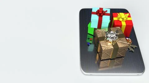 Tablet  and Gift box  3d rendering for shopping online or celebration concept Stock Illustration