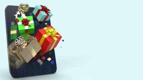 Tablet and Gift box 3d rendering for shopping online or celebration concept. Stock Illustration