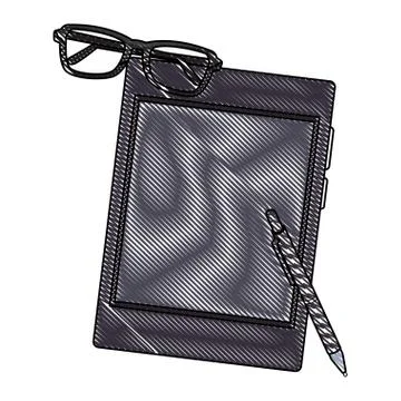 Tablet and glasses with pen scribble 스톡 일러스트