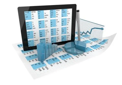 Tablet and graphics over spreadsheet Stock Illustration