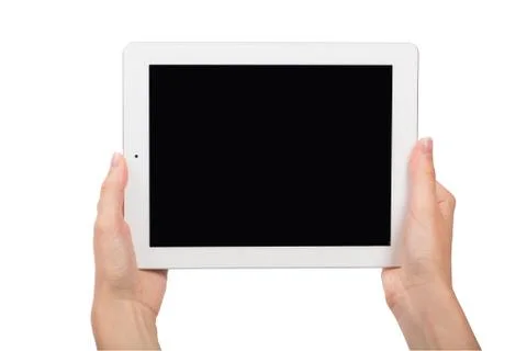 Tablet and Hands on White Background Stock Photos