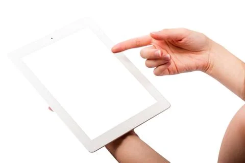 Tablet and Hands on White Background Stock Photos